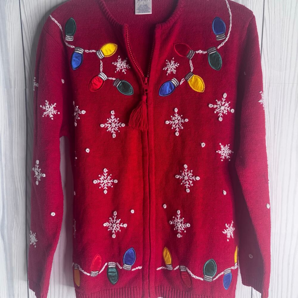 Vintage Avon Christmas Light  Snowflake Sweater Cardigan Women's Small